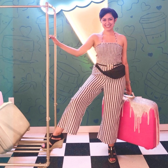 striped jumpsuit romper with multiple ways to wear